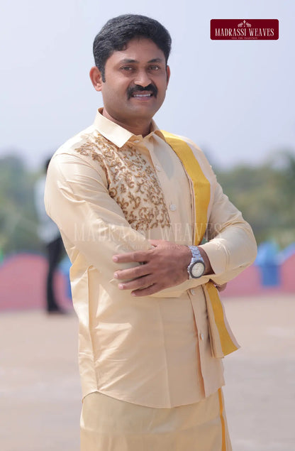 Luxury Aari Work Wedding Silk Dhoti Set 3 (HandCrafted) - (DESPATCH TIME 15 DAYS)