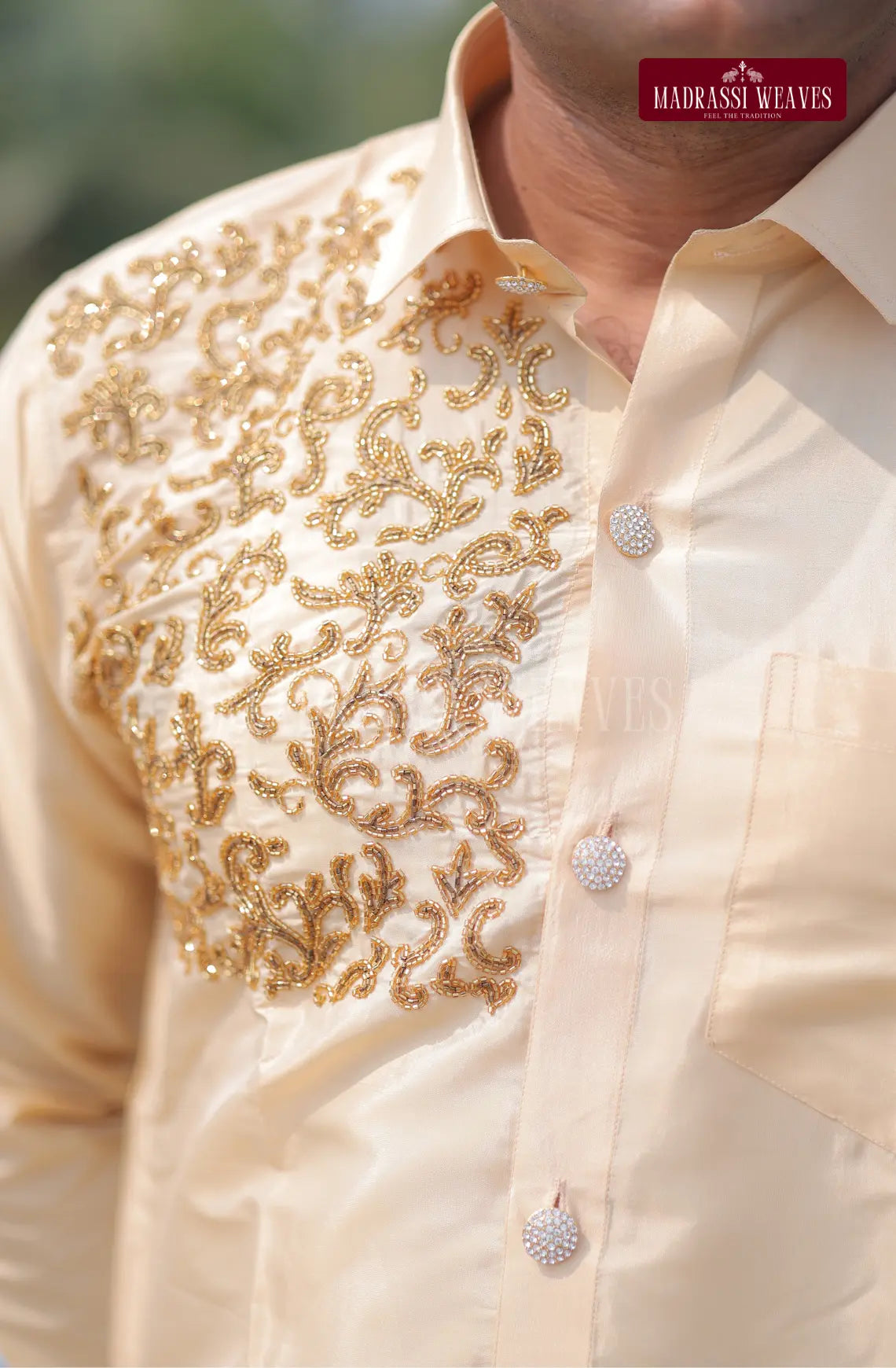 Luxury Aari Work Wedding Silk Dhoti Set 3 (HandCrafted) - (DESPATCH TIME 15 DAYS)