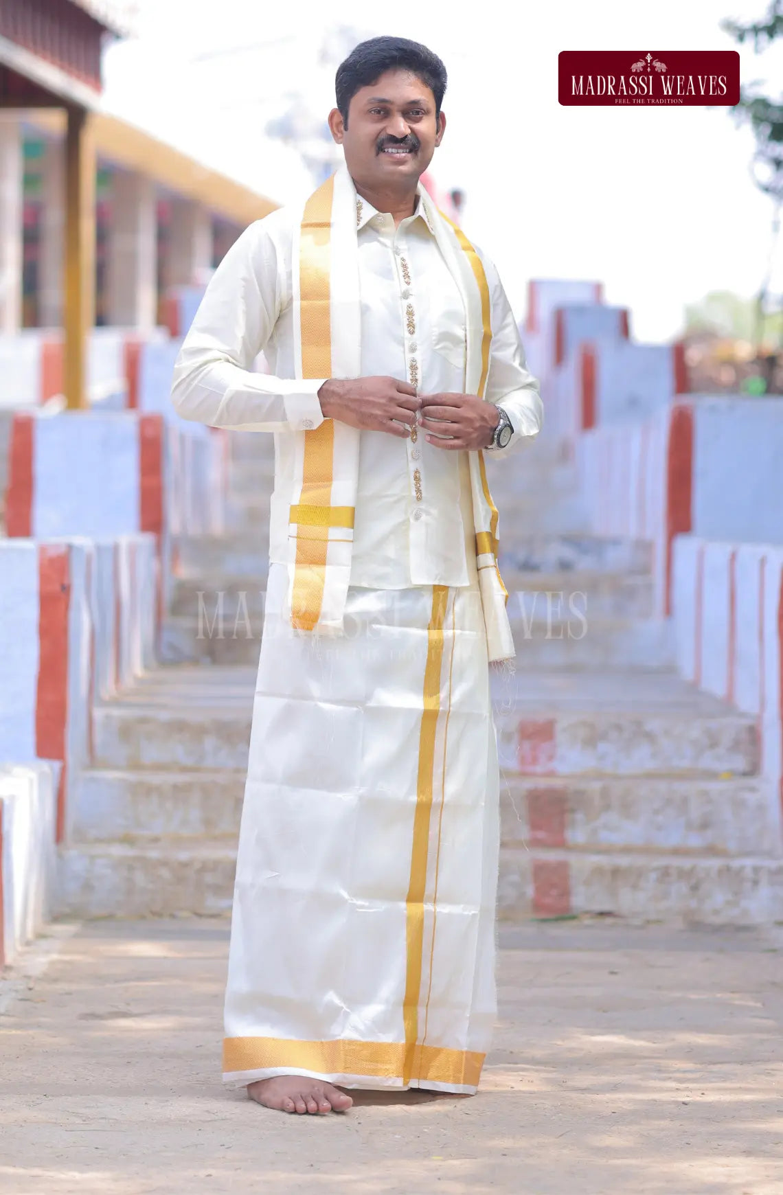Luxury Aari Work Wedding Silk Dhoti Set 5 (HandCrafted) -(DESPATCH TIME 15 DAYS)