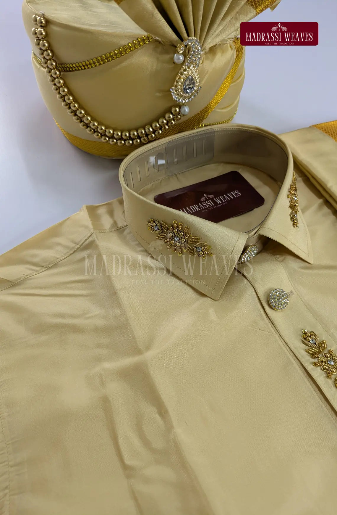 Luxury Aari Work Wedding Silk Dhoti Set 4 (HandCrafted) -(DESPATCH TIME 15 DAYS)