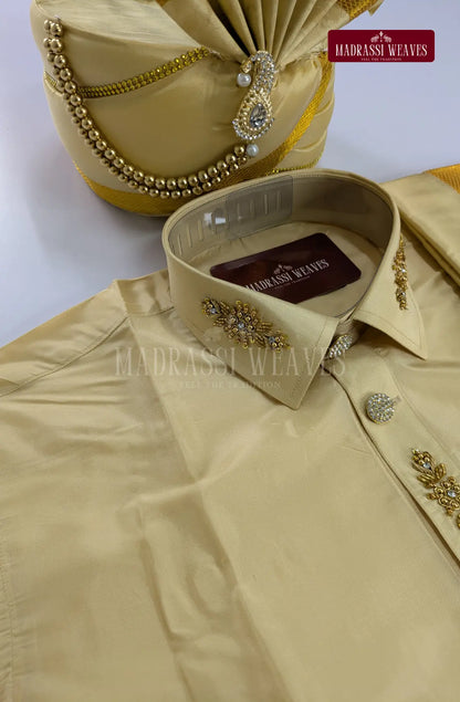 Luxury Aari Work Wedding Silk Dhoti Set 4 (HandCrafted) -(DESPATCH TIME 15 DAYS)