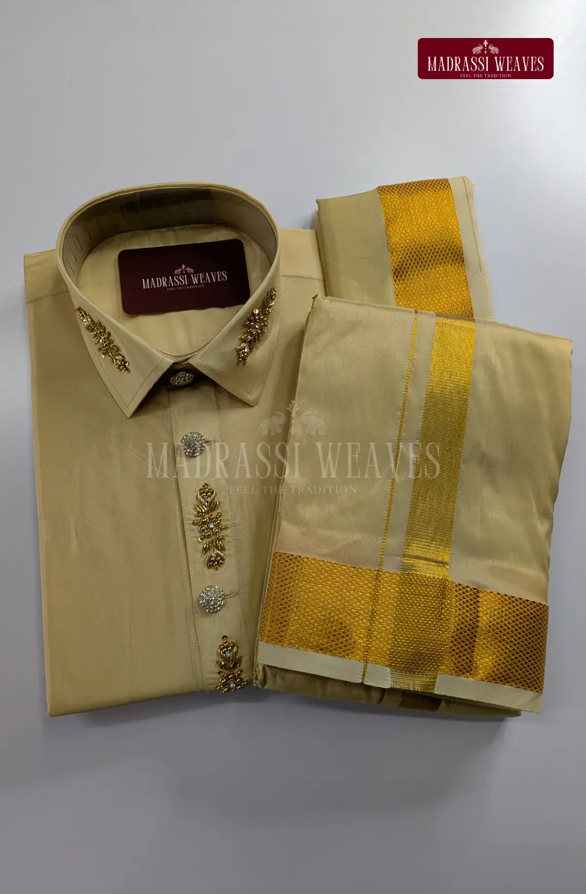 Luxury Aari Work Wedding Silk Dhoti Set 4 (HandCrafted) -(DESPATCH TIME 15 DAYS)