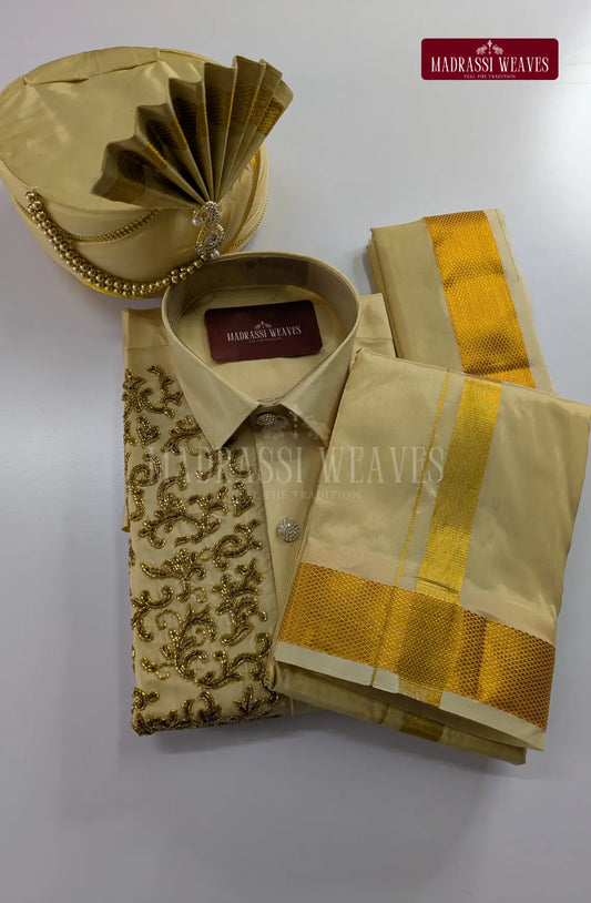 Luxury Aari Work Wedding Silk Dhoti Set 3 (HandCrafted) - (DESPATCH TIME 15 DAYS)