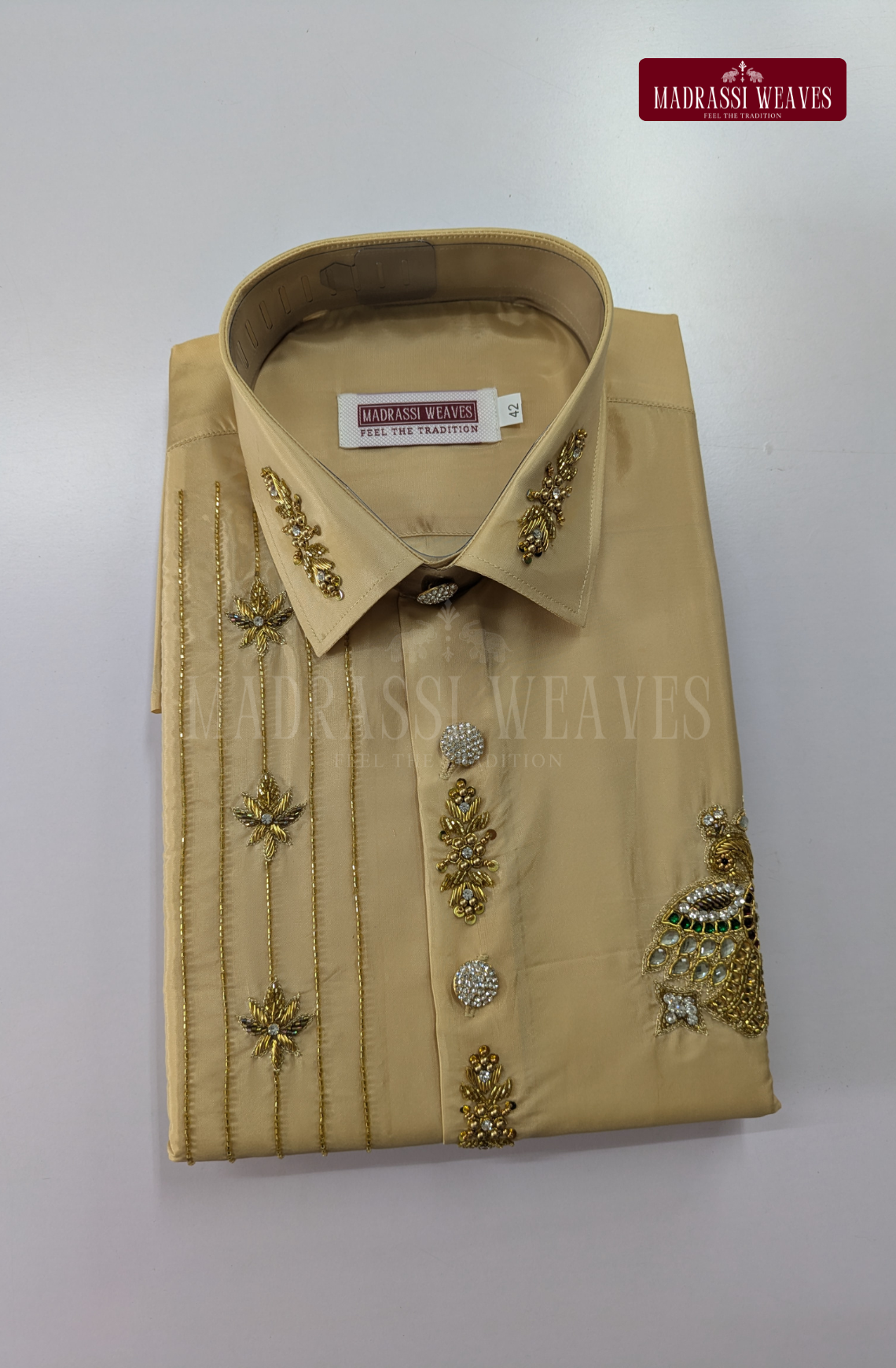 Luxury Aari Work Wedding Silk Dhoti Set (HandCrafted) -(DESPATCH TIME 15 DAYS) - Beige