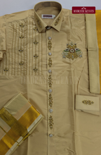 Luxury Aari Work Wedding Silk Dhoti Set (HandCrafted) -(DESPATCH TIME 15 DAYS) - Beige