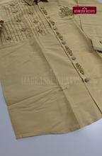 Luxury Aari Work Wedding Silk Dhoti Set (HandCrafted) -(DESPATCH TIME 15 DAYS) - Beige
