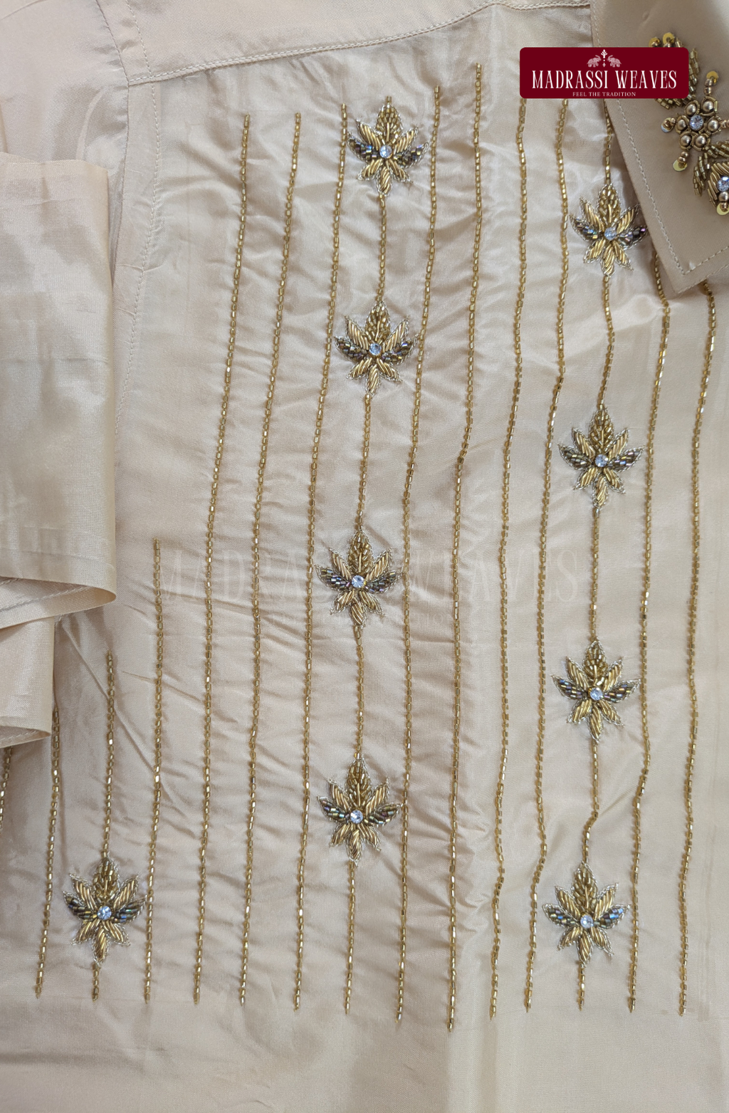 Luxury Aari Work Wedding Silk Dhoti Set (HandCrafted) -(DESPATCH TIME 15 DAYS) - Beige