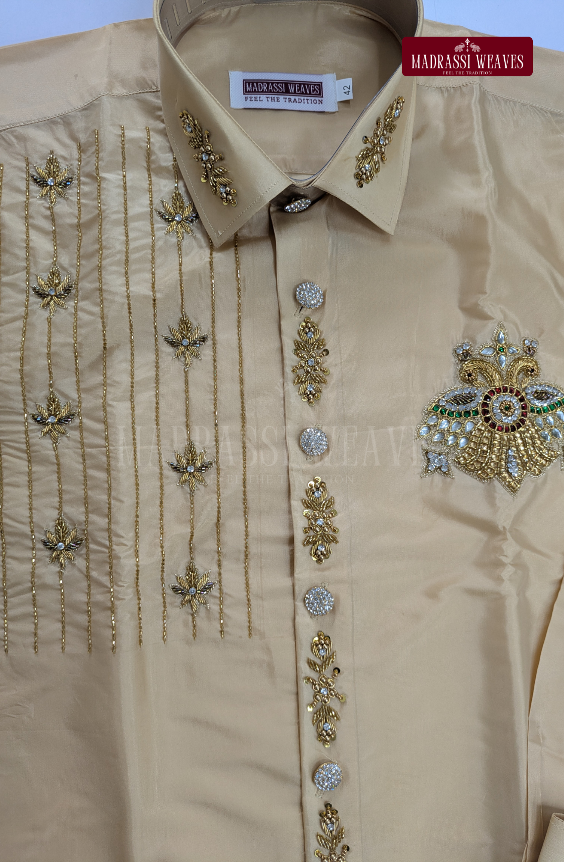 Luxury Aari Work Wedding Silk Dhoti Set (HandCrafted) -(DESPATCH TIME 15 DAYS) - Beige