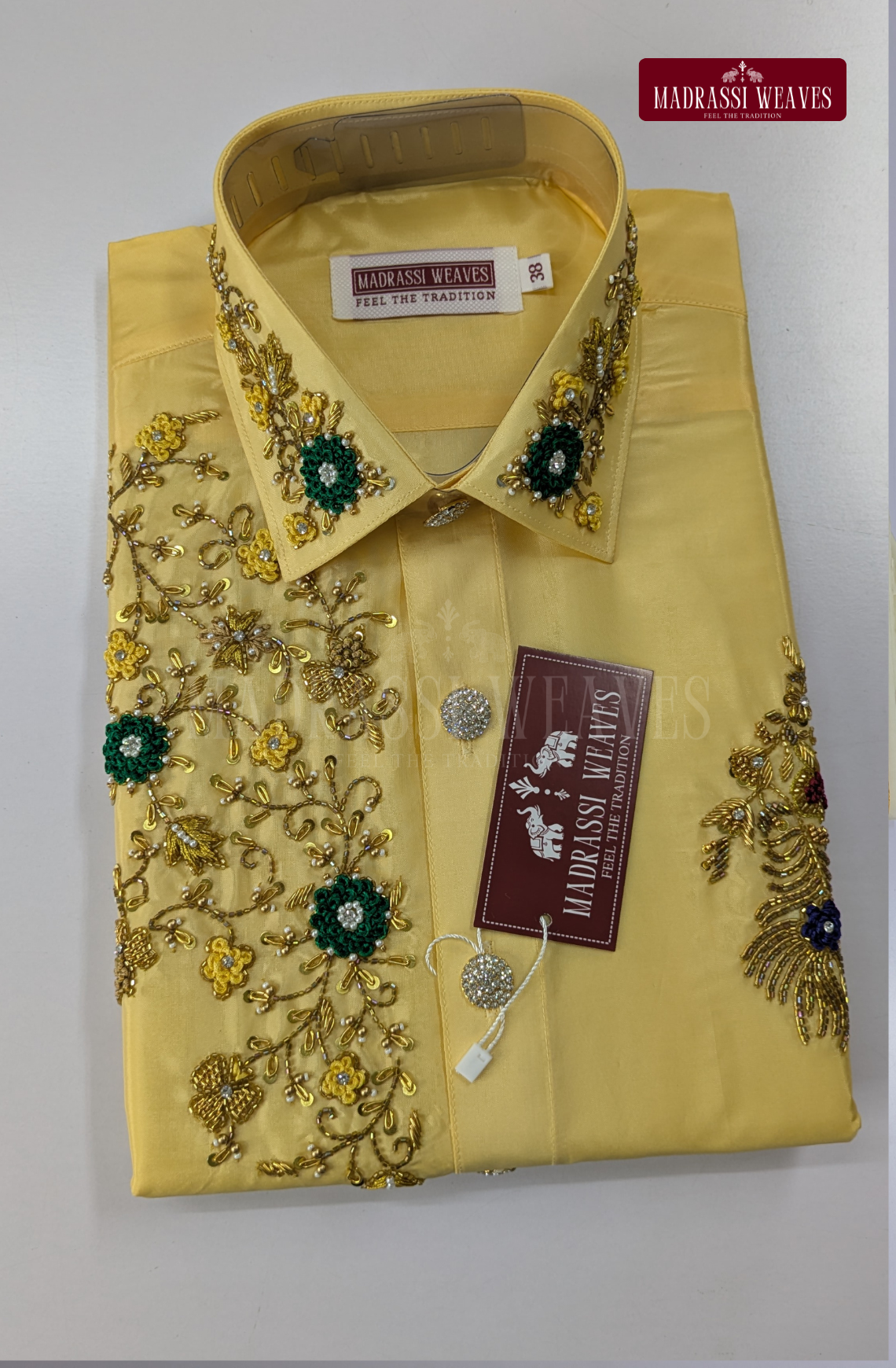 Luxury Aari Work Wedding Silk Dhoti Set (HandCrafted) -(DESPATCH TIME 15 DAYS) - Champagne