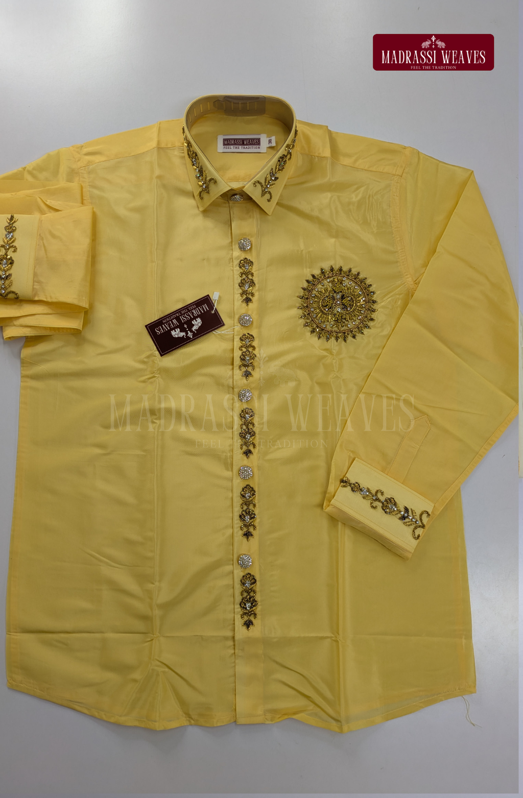 Luxury Aari Work Wedding Silk Dhoti Set (HandCrafted) -(DESPATCH TIME 15 DAYS) - Champagne