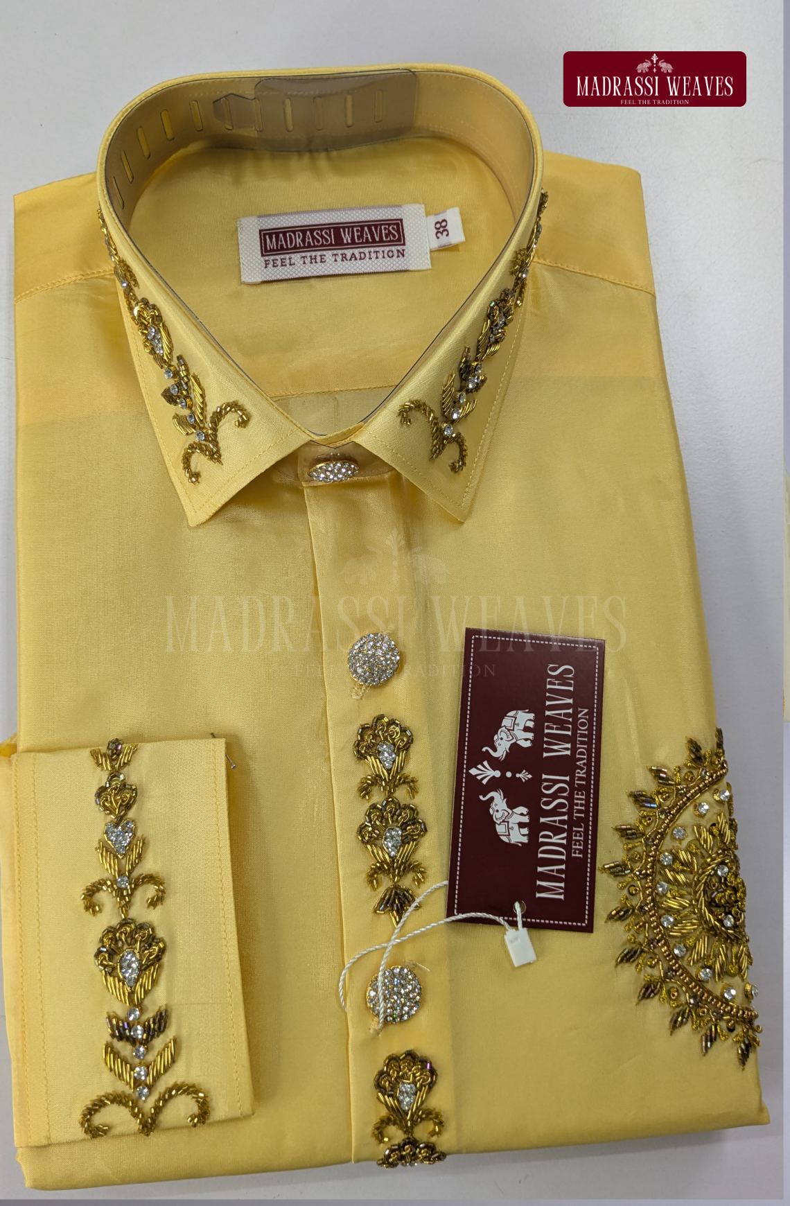 Luxury Aari Work Wedding Silk Dhoti Set (HandCrafted) -(DESPATCH TIME 15 DAYS) - Champagne
