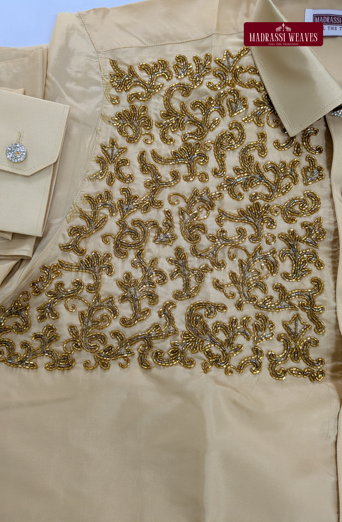 Luxury Aari Work Wedding Silk Dhoti Set (HandCrafted) -(DESPATCH TIME 15 DAYS) - Beige