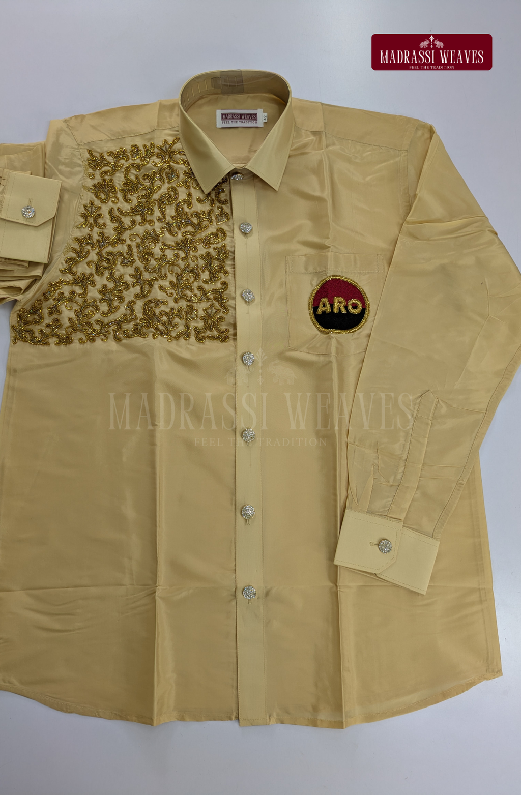 Luxury Aari Work Wedding Silk Dhoti Set (HandCrafted) -(DESPATCH TIME 15 DAYS) - Beige