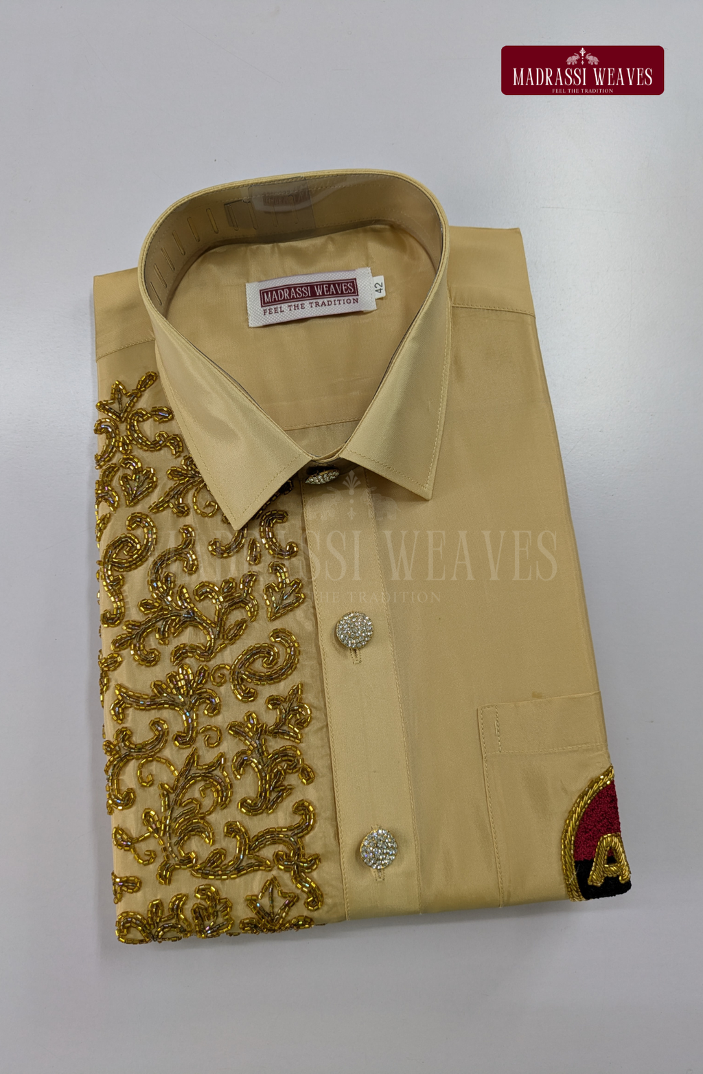 Luxury Aari Work Wedding Silk Dhoti Set (HandCrafted) -(DESPATCH TIME 15 DAYS) - Beige