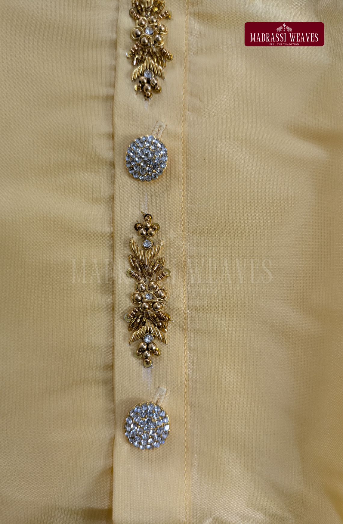 Aari Work Wedding Silk Dhoti Set (HandCrafted) -(DESPATCH TIME 15 DAYS) - Champagne