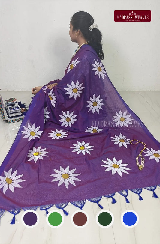 All Over Floral Printed Khadi Cotton Saree