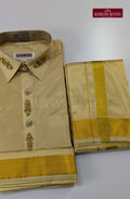 Luxury Aari Work Wedding Silk Dhoti Set (HandCrafted) -(DESPATCH TIME 15 DAYS) - Beige