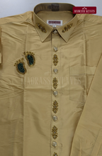 Luxury Aari Work Wedding Silk Dhoti Set (HandCrafted) -(DESPATCH TIME 15 DAYS) - Beige