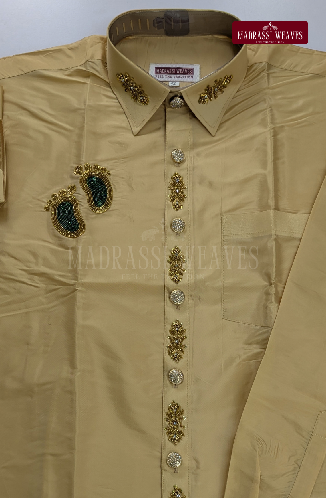 Luxury Aari Work Wedding Silk Dhoti Set (HandCrafted) -(DESPATCH TIME 15 DAYS) - Beige