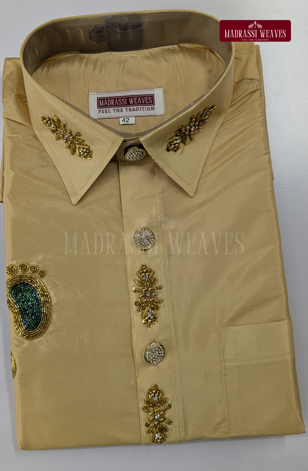 Luxury Aari Work Wedding Silk Dhoti Set (HandCrafted) -(DESPATCH TIME 15 DAYS) - Beige