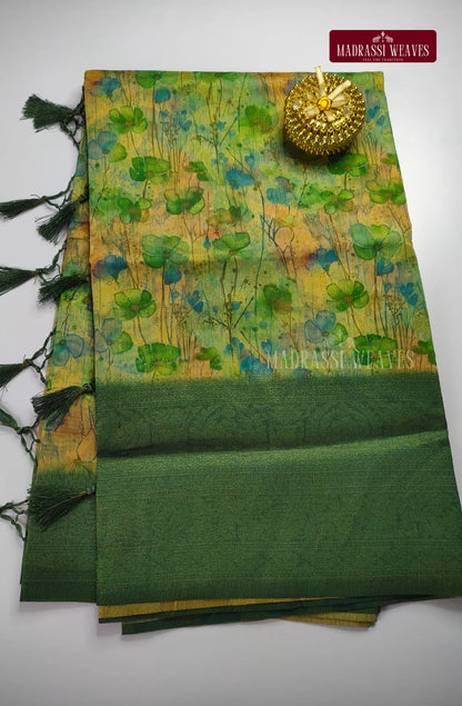 Premium Light Weight Zari Woven Cotton Silk Saree - Greenish Yellow