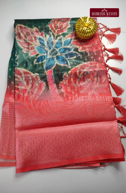 Premium Digital Zari Woven Cotton Silk Saree - Beet Blue
