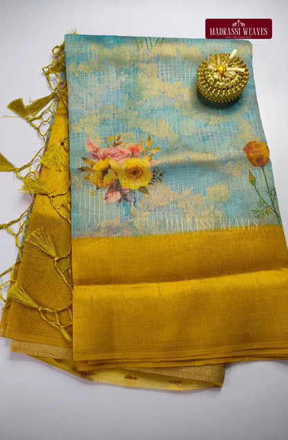 Premium Light Weight Zari Woven Cotton Silk Saree - Sky Blue