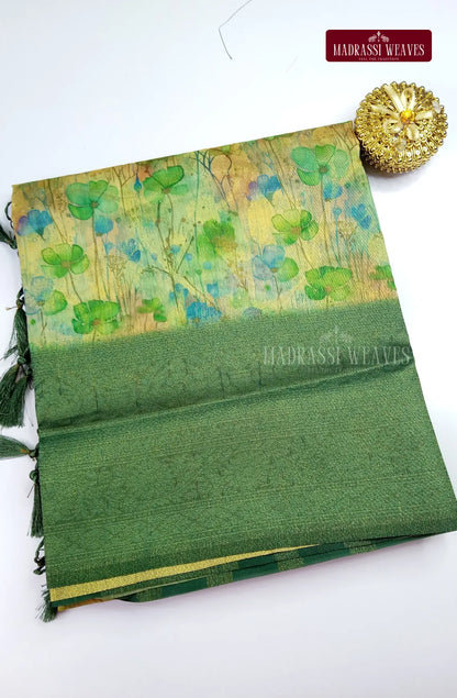 Premium Light Weight Zari Woven Cotton Silk Saree - Greenish Yellow