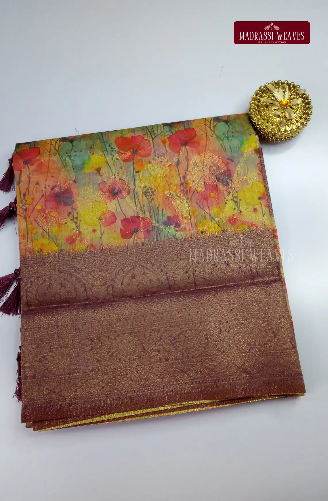 Premium Light Weight Zari Woven Cotton Silk Saree - Methi Yellow