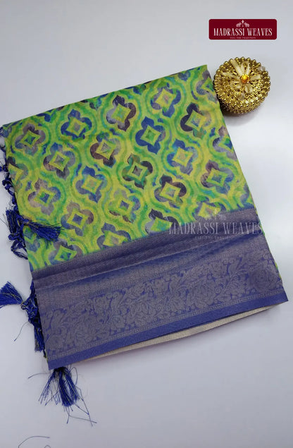 Premium Light Weight Zari Woven Cotton Silk Saree - Parrot Green