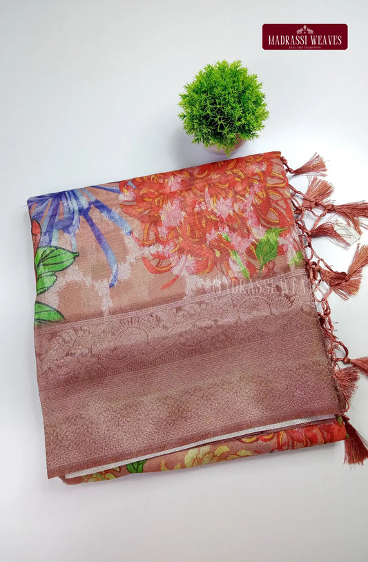 Brasso Silver Zari Woven Cotton Silk Blend Saree - Peach