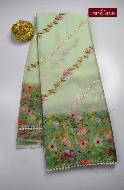 Floral Embroidered Butter Silk Saree