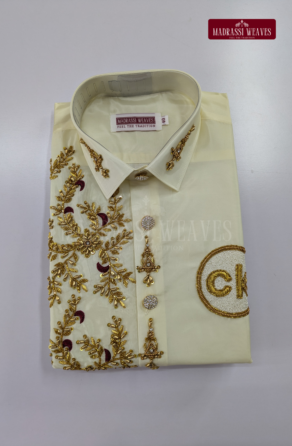 Luxury Aari Work Wedding Silk Dhoti Set (HandCrafted) -(DESPATCH TIME 15 DAYS) - Off White