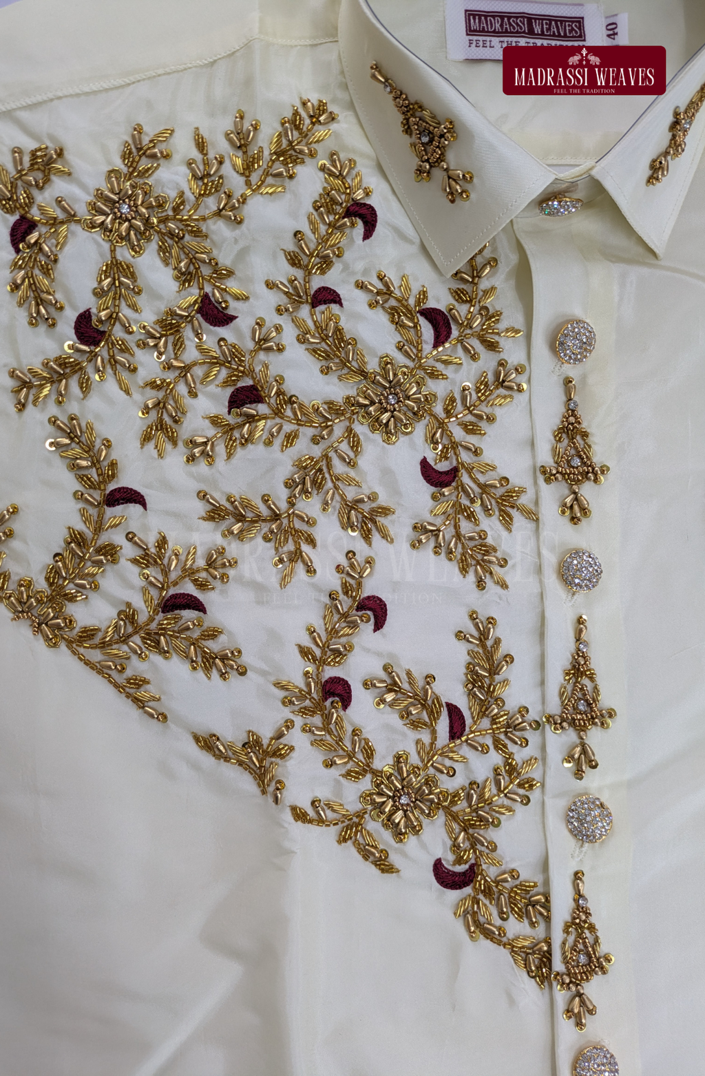 Luxury Aari Work Wedding Silk Dhoti Set (HandCrafted) -(DESPATCH TIME 15 DAYS) - Off White