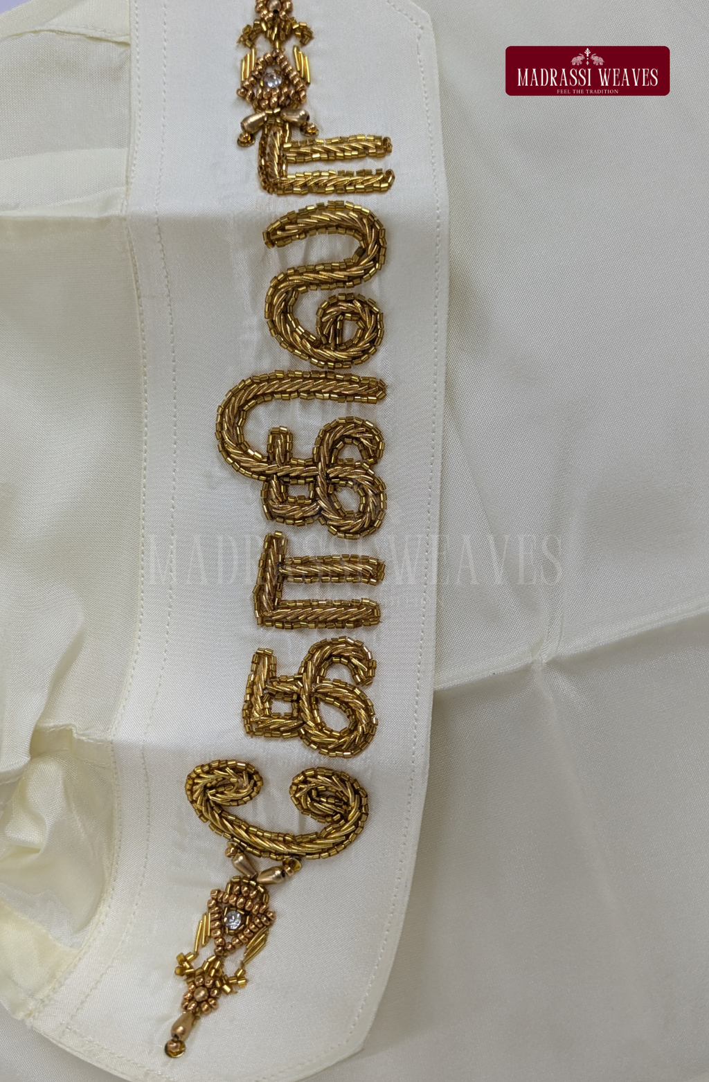 Luxury Aari Work Wedding Silk Dhoti Set (HandCrafted) -(DESPATCH TIME 15 DAYS) - Off White
