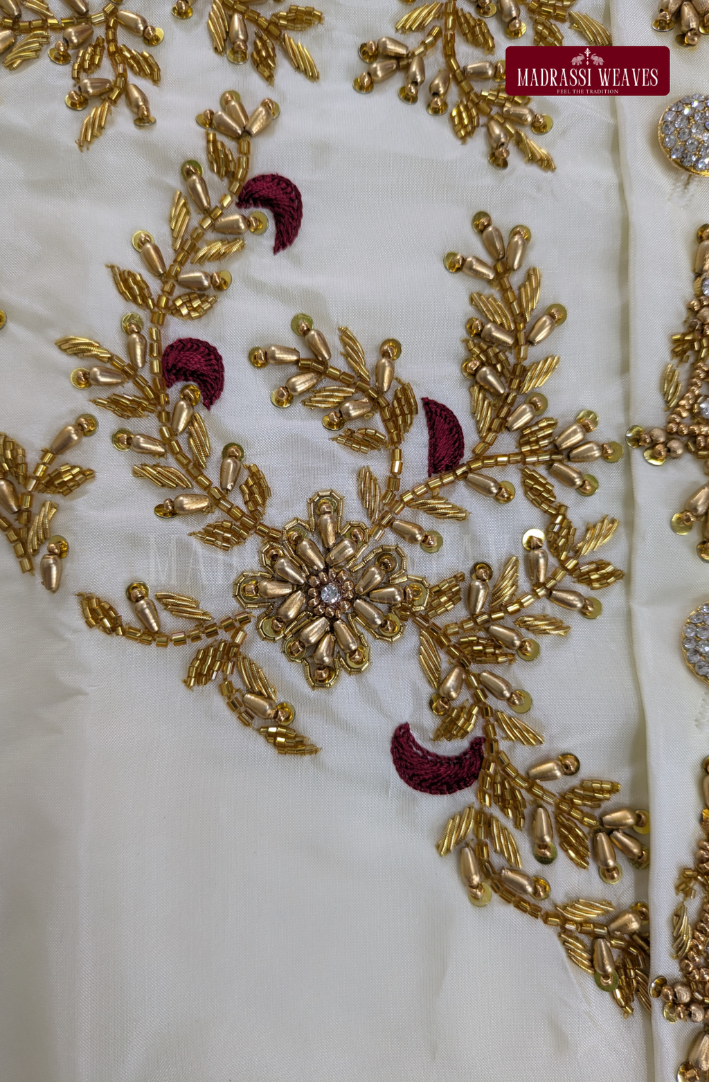 Luxury Aari Work Wedding Silk Dhoti Set (HandCrafted) -(DESPATCH TIME 15 DAYS) - Off White