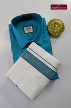 Casual Men's Cotton Dhoti Set - Aqua Blue