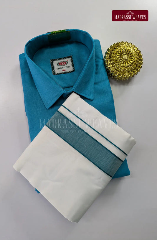 Casual Men's Cotton Dhoti Set - Aqua Blue