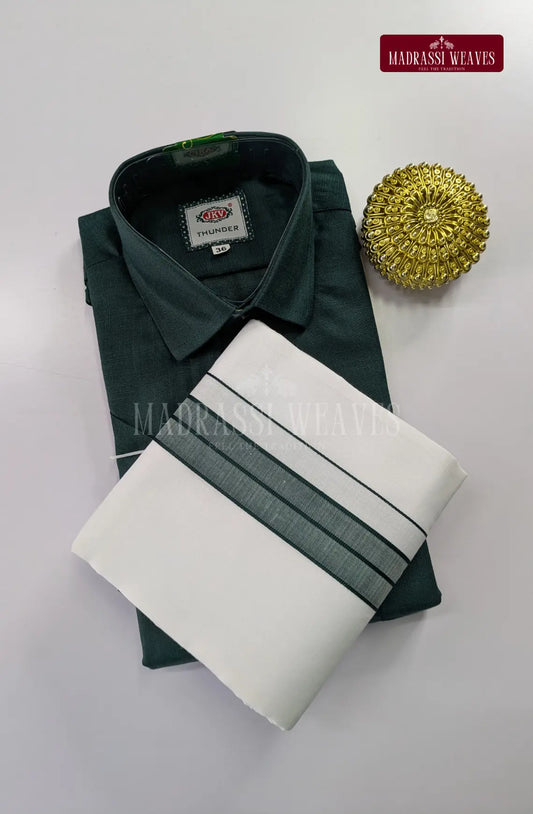 Casual Men's Cotton Dhoti Set - Dark Green