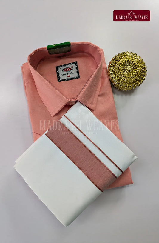 Casual Men's Cotton Dhoti Set - Dark Peach