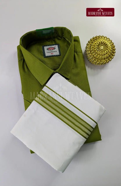Casual Men's Cotton Dhoti Set - Green