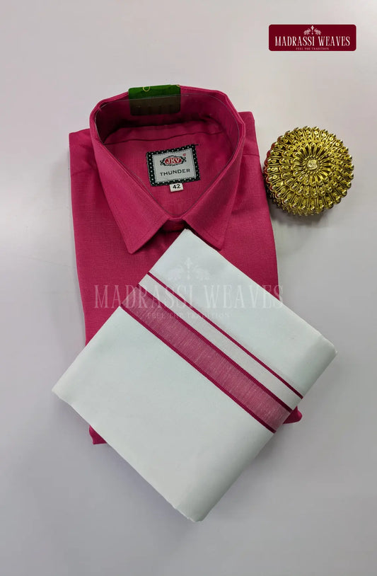 Casual Men's Cotton Dhoti Set - Hot Pink