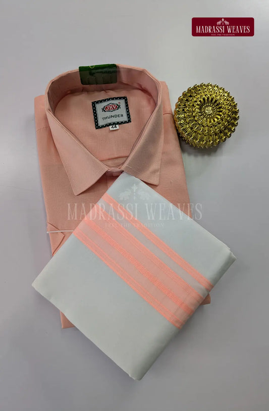 Casual Men's Cotton Dhoti Set - Light Peach