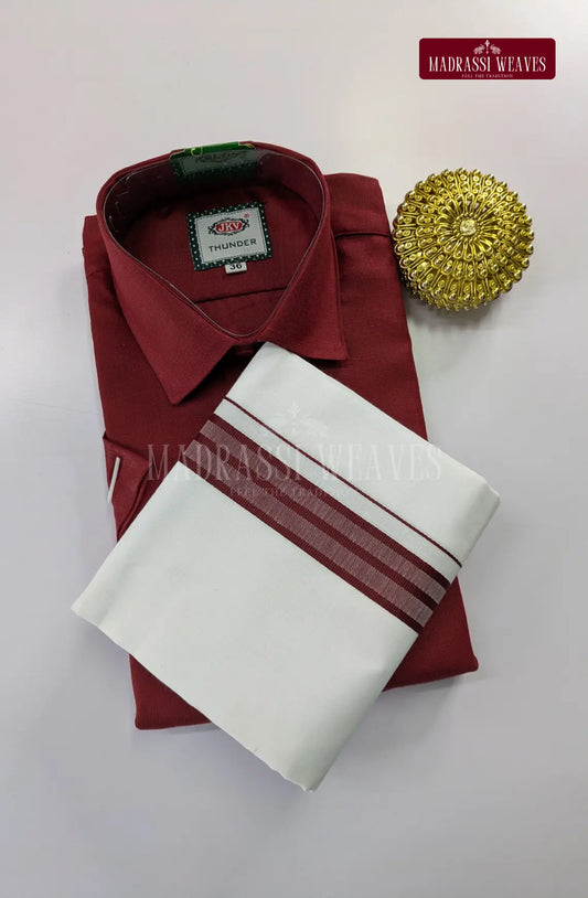 Casual Men's Cotton Dhoti Set - Maroon