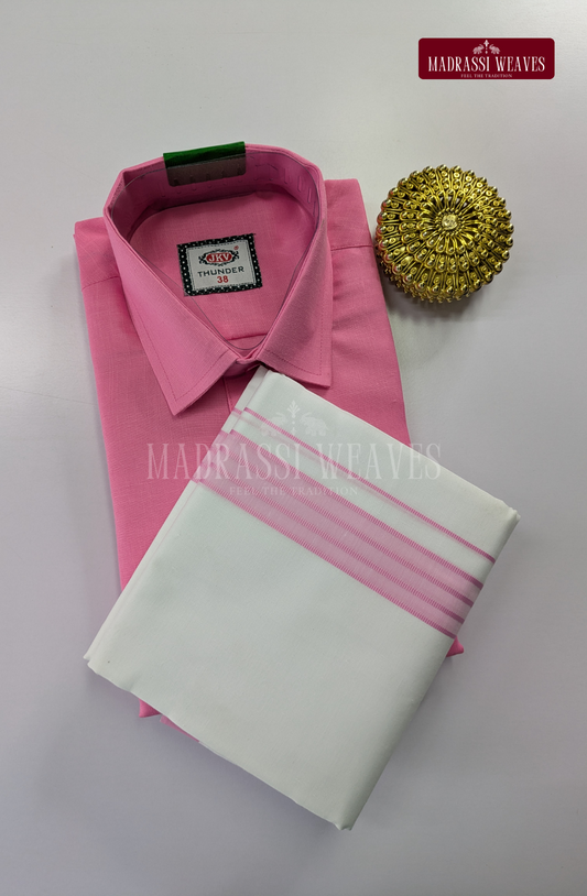 Casual Men's Cotton Dhoti Set - Pink