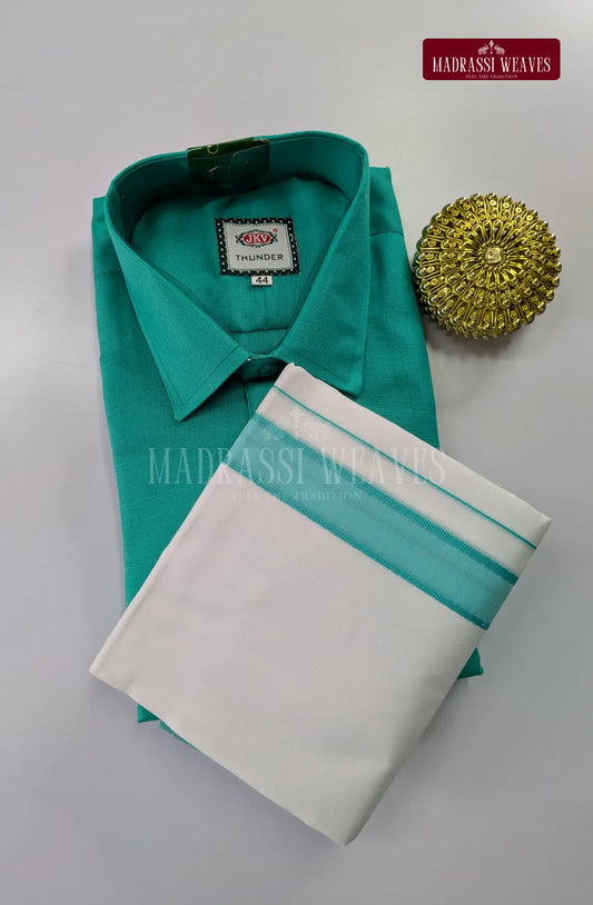 Casual Men's Cotton Dhoti Set - Rama Green