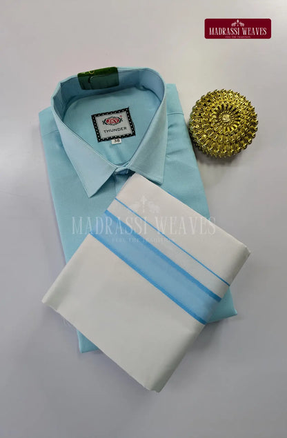 Casual Men's Cotton Dhoti Set - Sky Blue