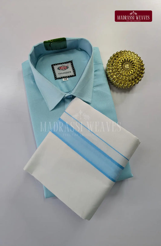 Casual Men's Cotton Dhoti Set - Sky Blue