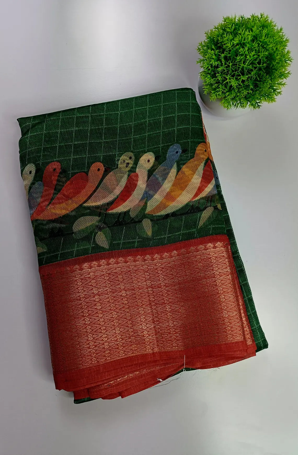 Chirpy Bird Printed Semi-Cotton Saree
