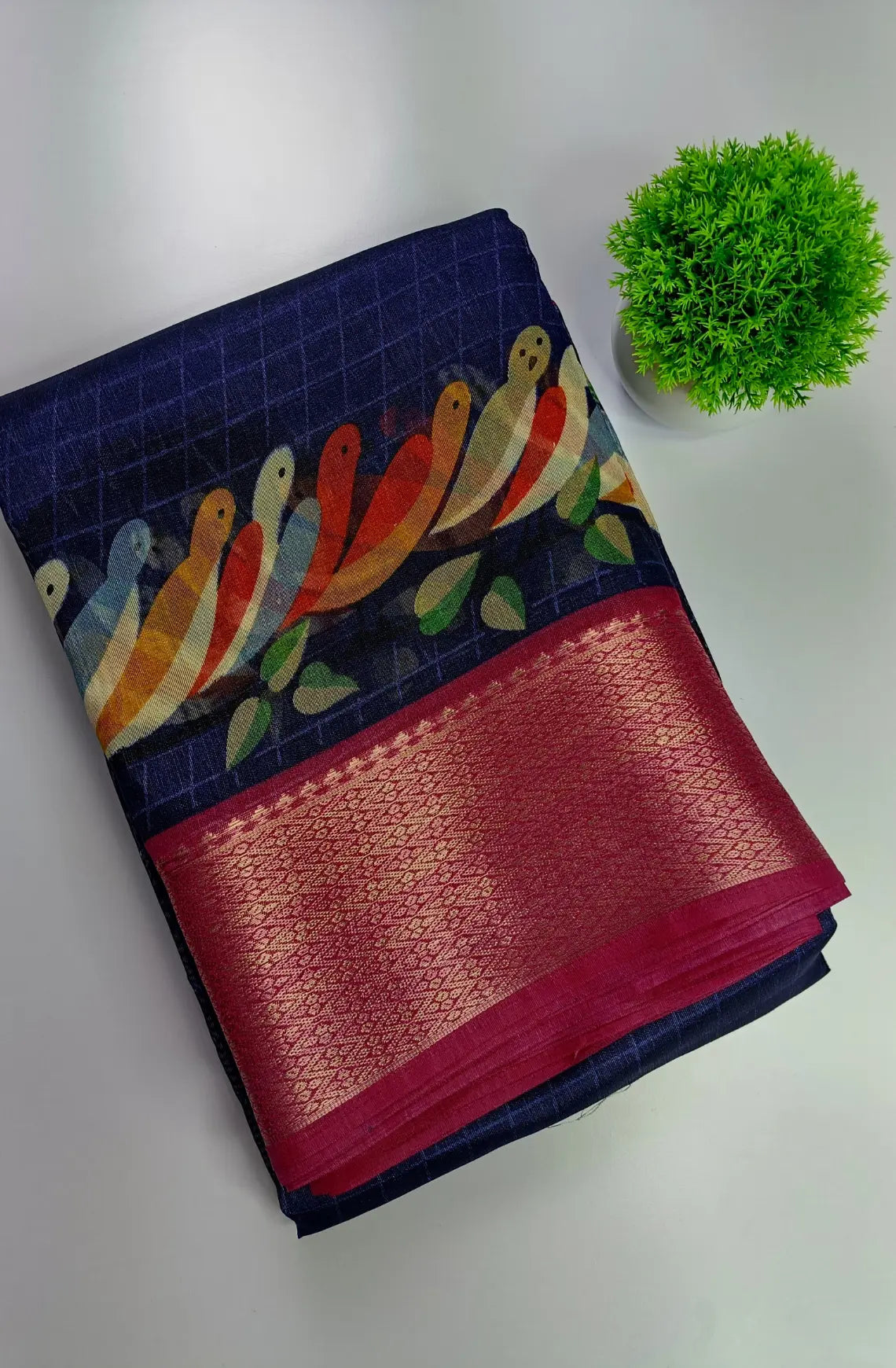 Chirpy Bird Printed Semi-Cotton Saree